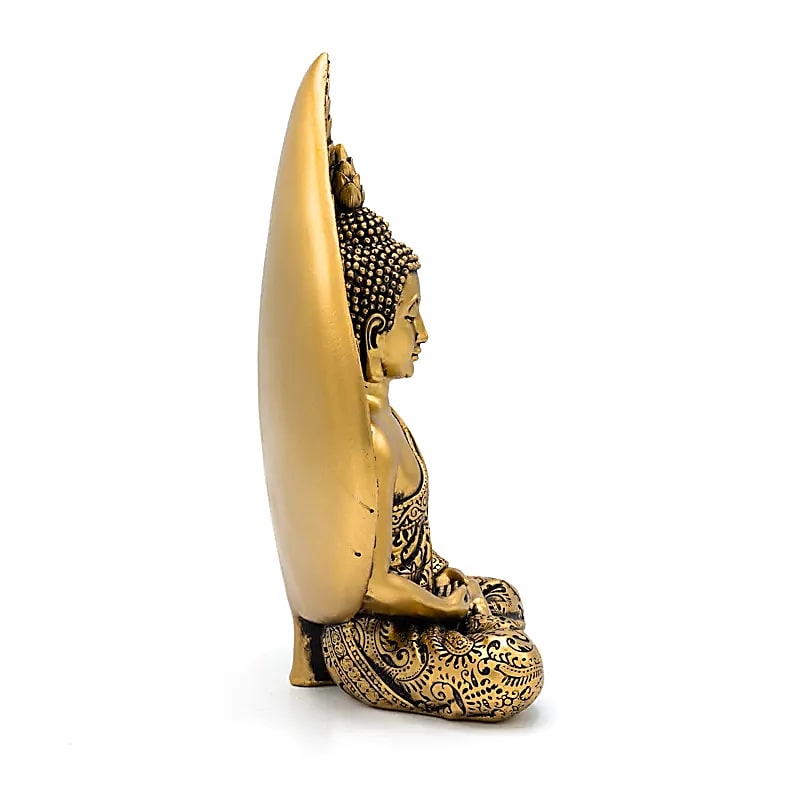 Meditation Buddha Statue With Bodhi Leaf Gold Coloured - 16.8x10.3x23.8 Cm