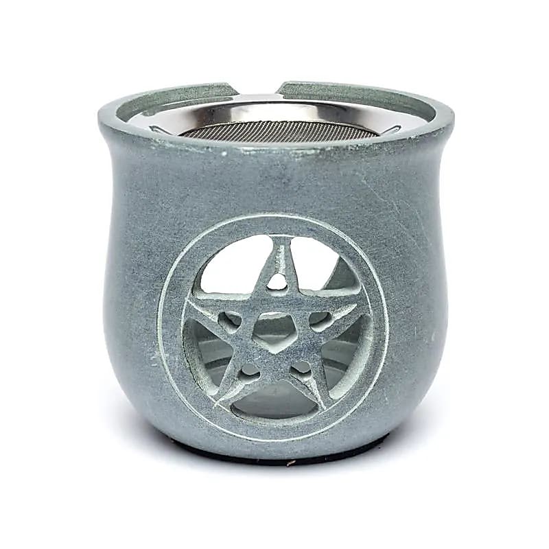 Incense Burner Pentacle Soapstone Grey With Sieve - 8.5x9 Cm
