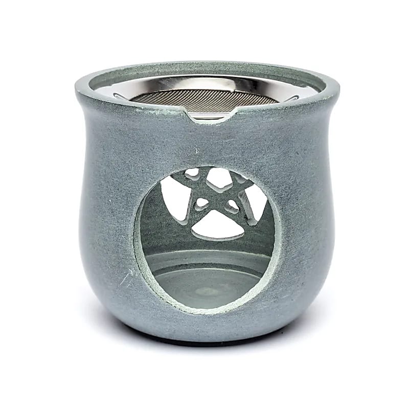Incense Burner Pentacle Soapstone Grey With Sieve - 8.5x9 Cm