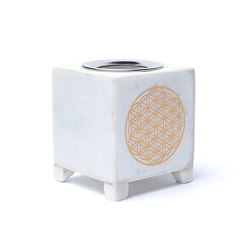 Kadidlo Flower Of Life Biely mramor - 7,6x7,6x8,8cm