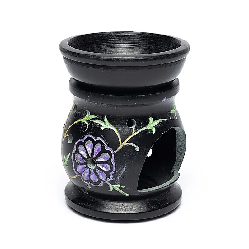 Oil Burner Flowers Black Soapstone -- sada 2 ks - 10x8 cm