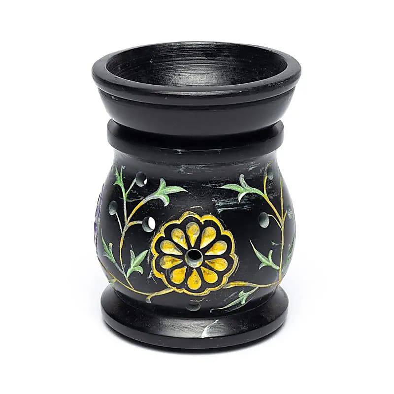 Oil Burner Flowers Black Soapstone -- sada 2 ks - 10x8 cm