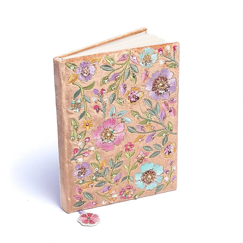 Zápisník Velvet Béžový s kvetmi - 20x15 cm