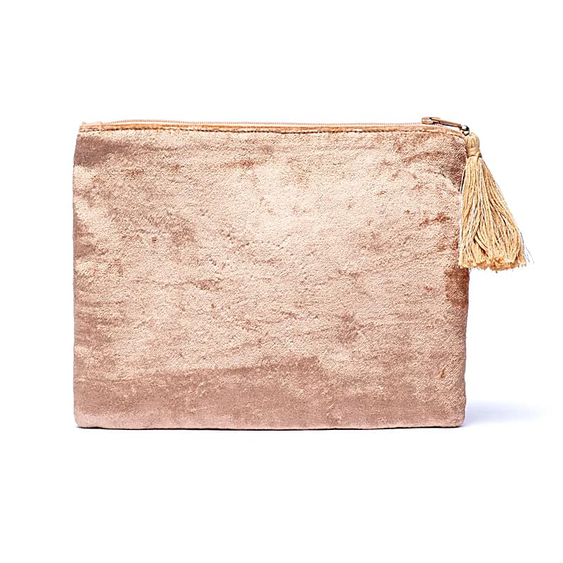 Custodia In Velluto Con Cerniera Beige Con Fiori - 20x15 Cm