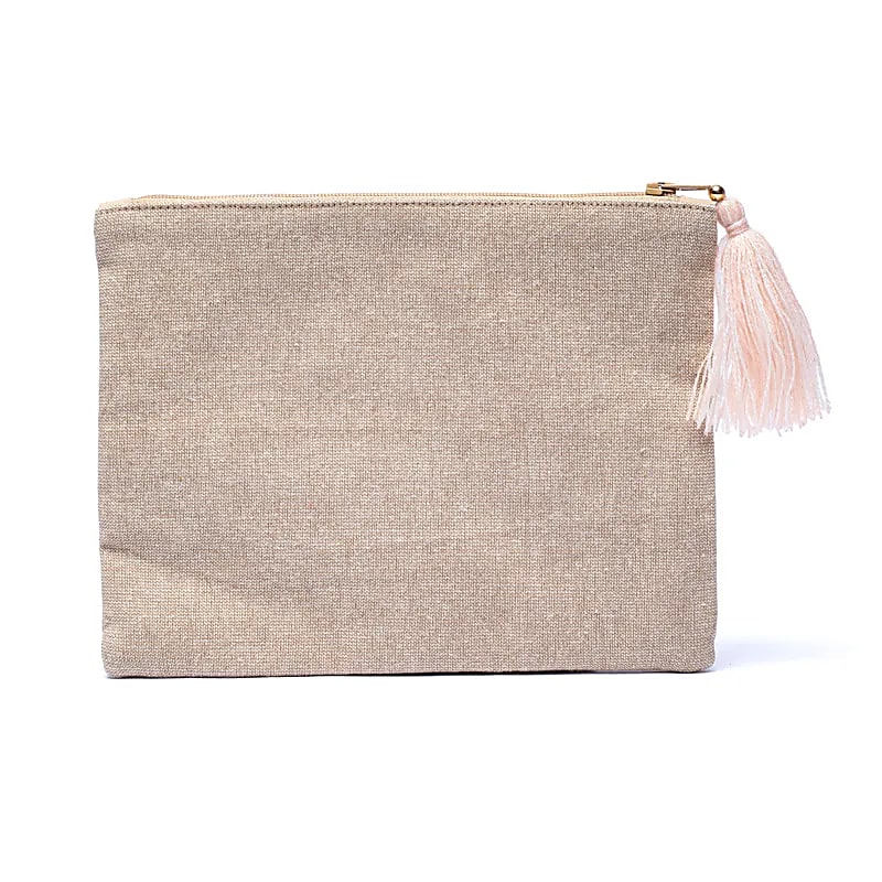 Custodia In Velluto Con Cerniera Beige/Oro Con Fiore Della Vita - 20x15 Cm