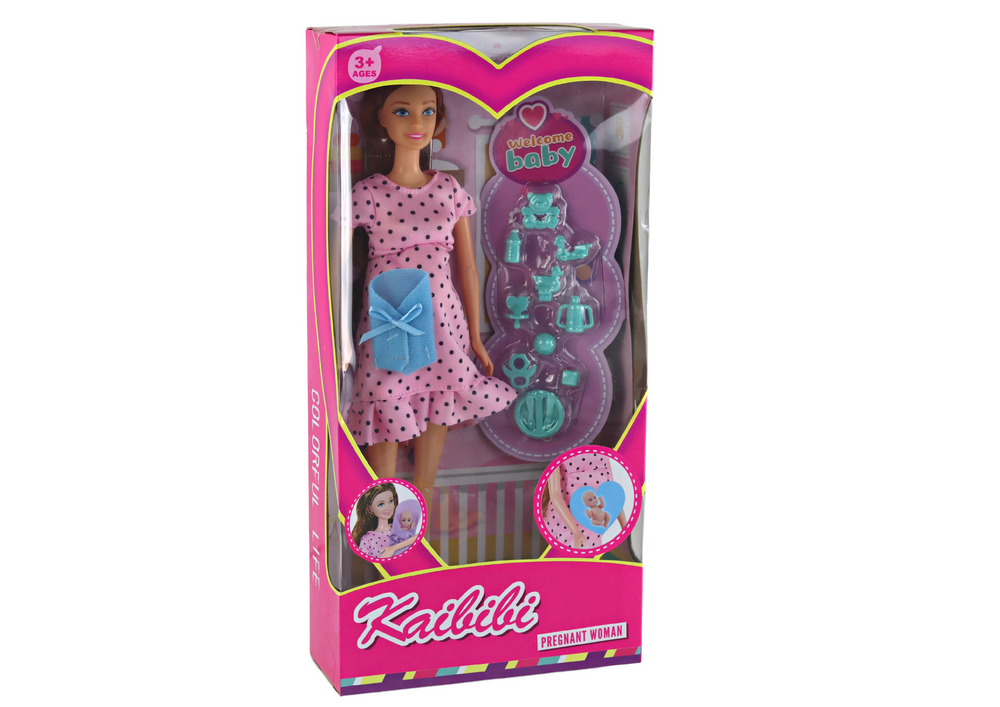 Pregnant Mom Baby Doll Pink Dress Accessories