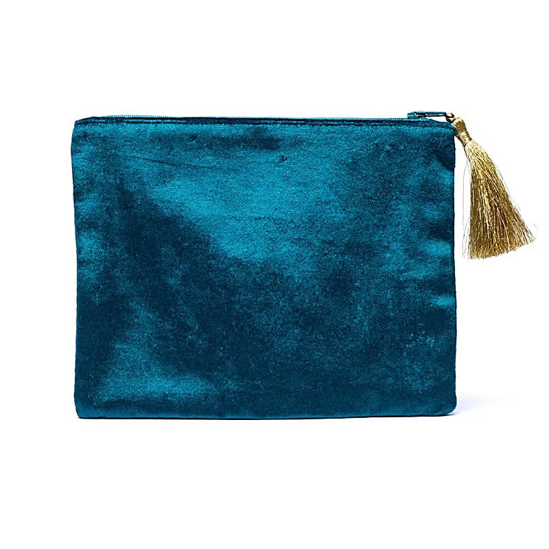 Astuccio In Velluto Con Cerniera Petrolio Con Occhio Di Tarocchi - 20x15 Cm