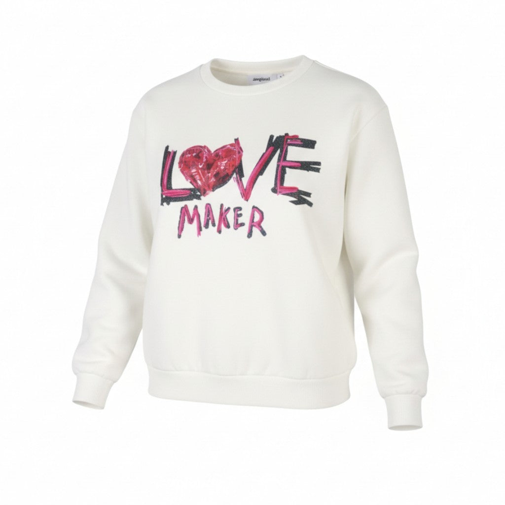 Dámská mikina Desigual Maker bílá Třpytky Vyšívaný Crew Neck Tah On