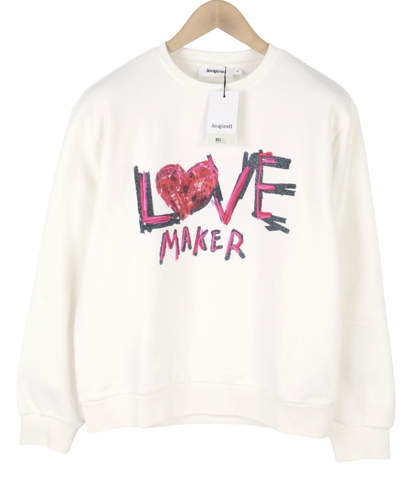 Dámská mikina Desigual Maker bílá Třpytky Vyšívaný Crew Neck Tah On