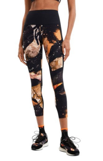 Dámské legíny Desigual Flore Black Digital Mineral Effect Print Cropped