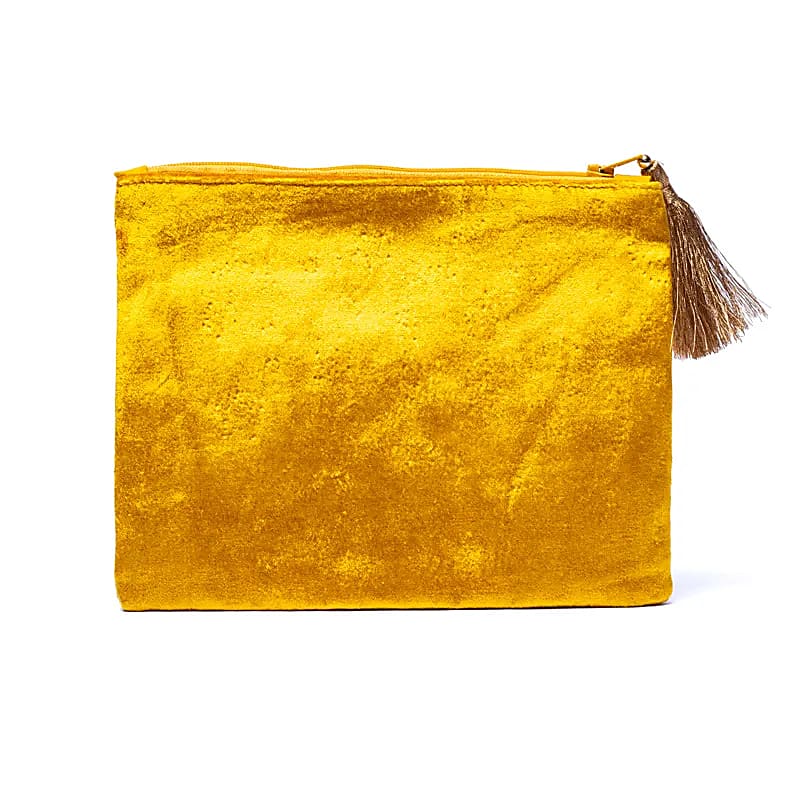 Pochette In Velluto Con Cerniera Giallo Con Sole - 20x15 Cm