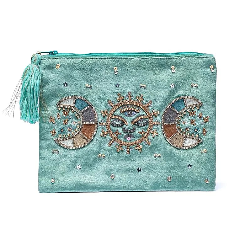 Zamatové vrecúško na zips s mesačnými fázami - 20x15 cm