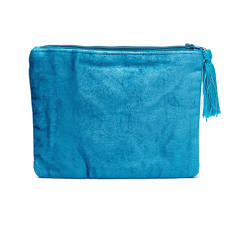 Pochette In Velluto Con Cerniera Blu Con Occhio Della Provvidenza - 20x15 Cm