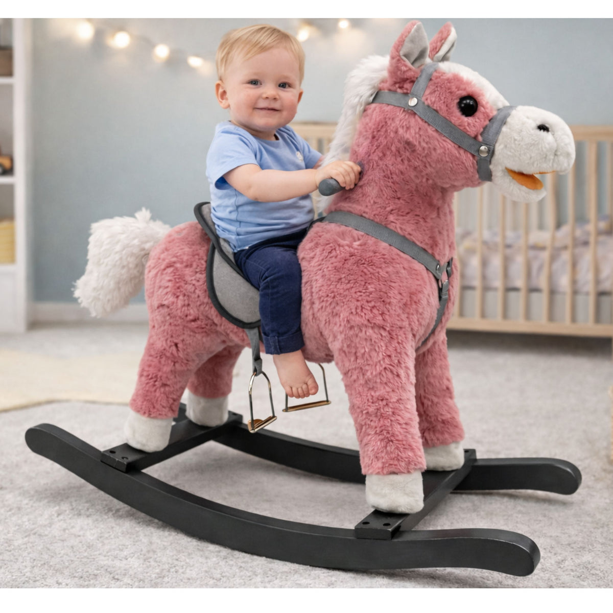 Ringató nyereg lábak Rocker Sounds Pink 74 cm