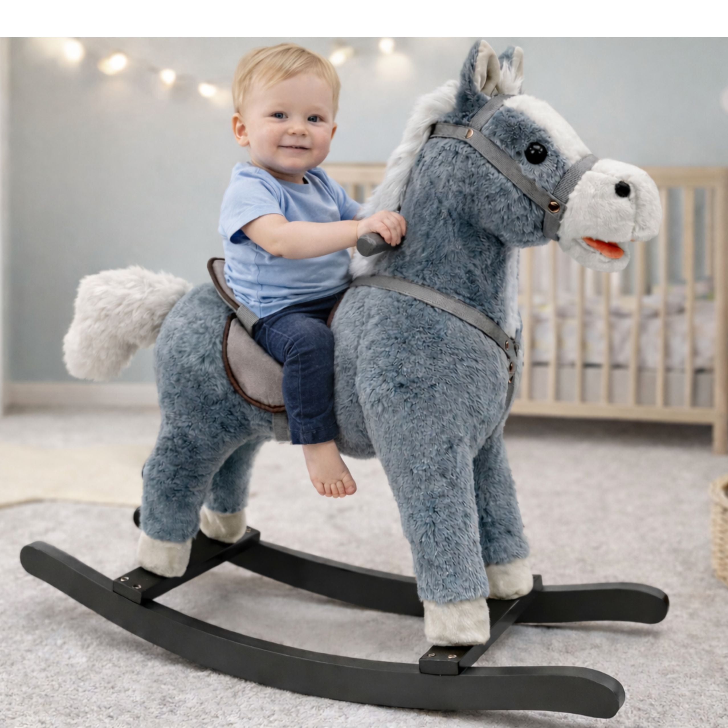 Rocking Horse Saddle Feet Rocker Sounds Gray 74 Cm