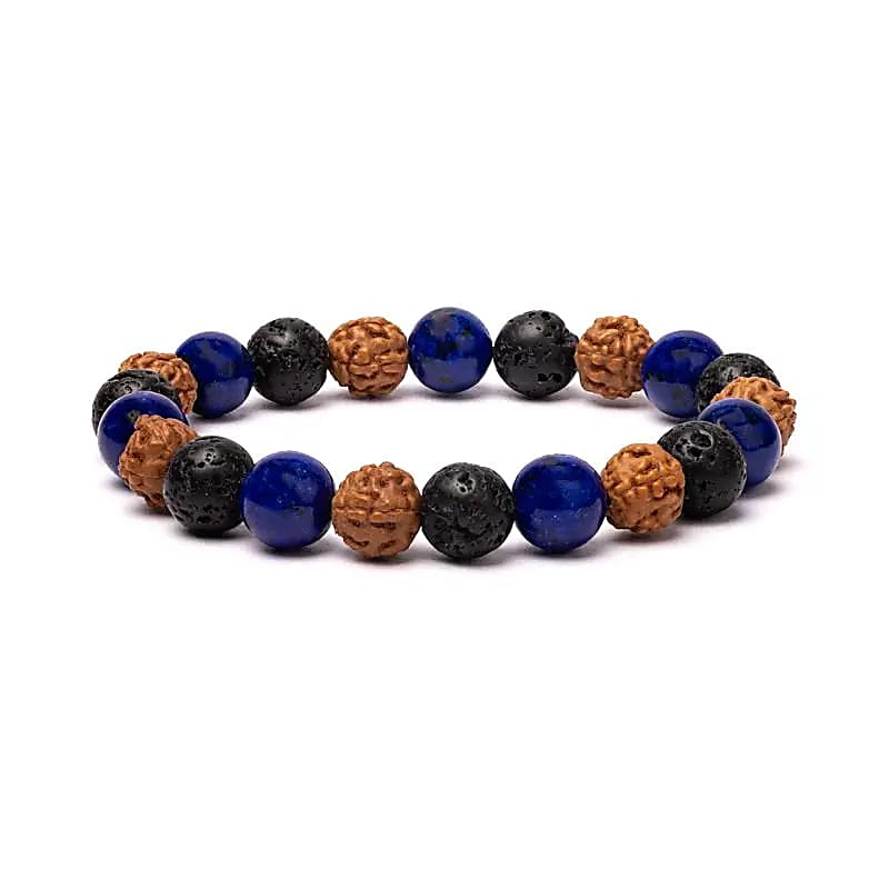 Náramek Lávový kámen / Rudraksha / Sodalit -- balení 2 ks - 10 mm
