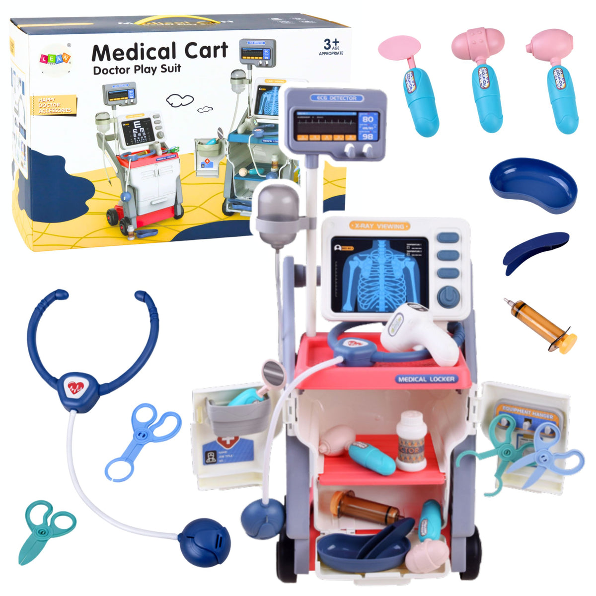 Little Doctor's Set Medical Cart X-ray Ecg Lights Pink 16 Pcs.