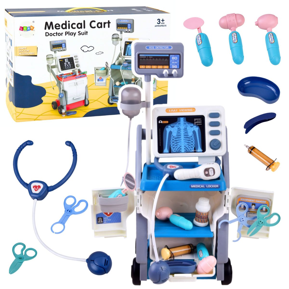 Little Doctor's Set Medical Cart X-ray Ecg Lights Blue 16 Pcs.