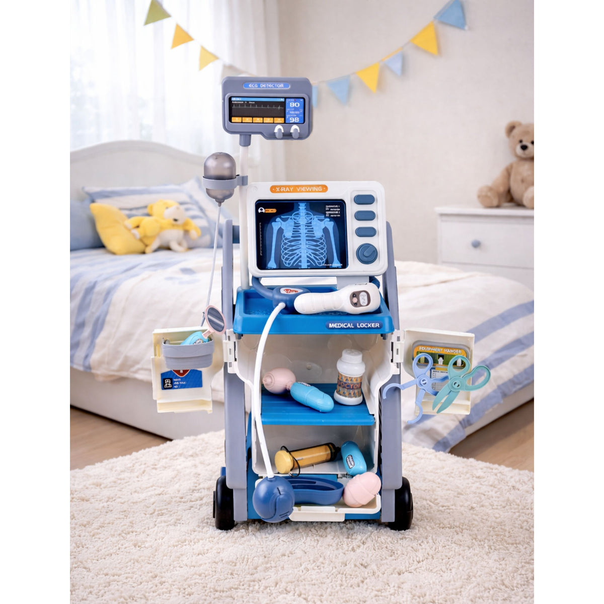 Little Doctor's Set Medical Cart X-ray Ecg Lights Blue 16 Pcs.