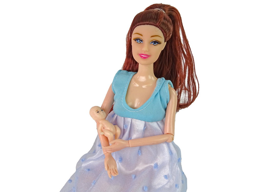 Pregnant Mom Baby Doll Opening Belly Blue Dress 30 Cm
