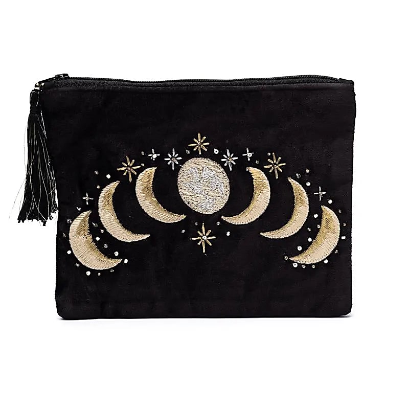 Custodia In Velluto Con Cerniera Nera Con Fasi Lunari - 20x15 Cm