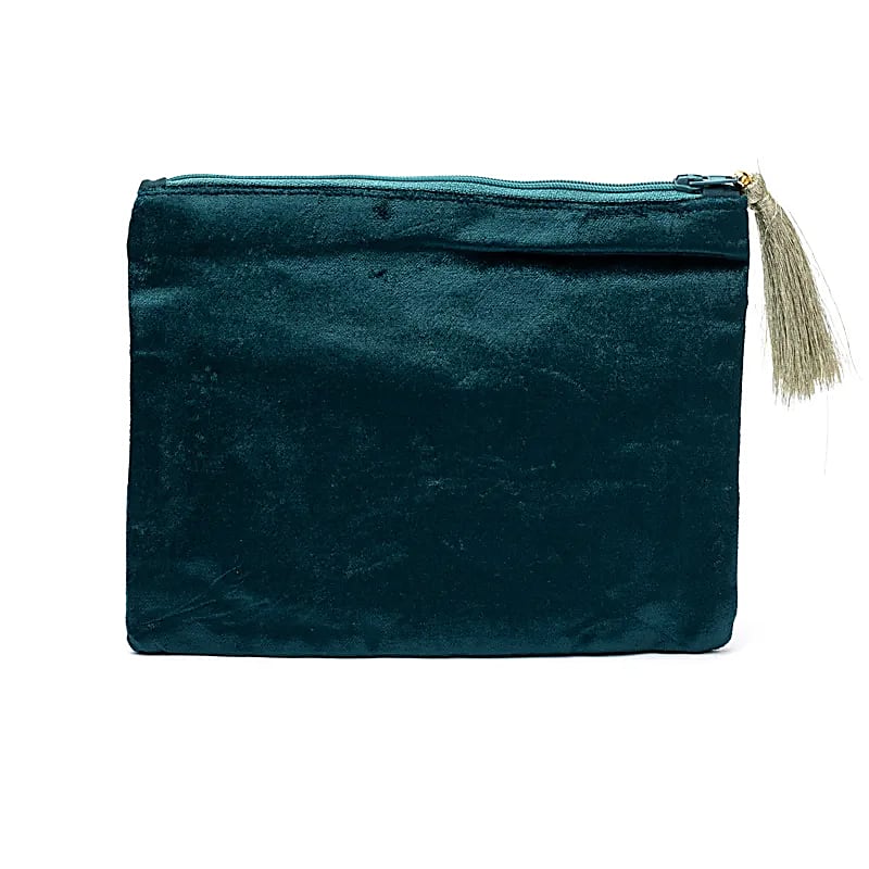 Pochette In Velluto Con Cerniera Petrolio Con Seme Della Vita - 20x15 Cm
