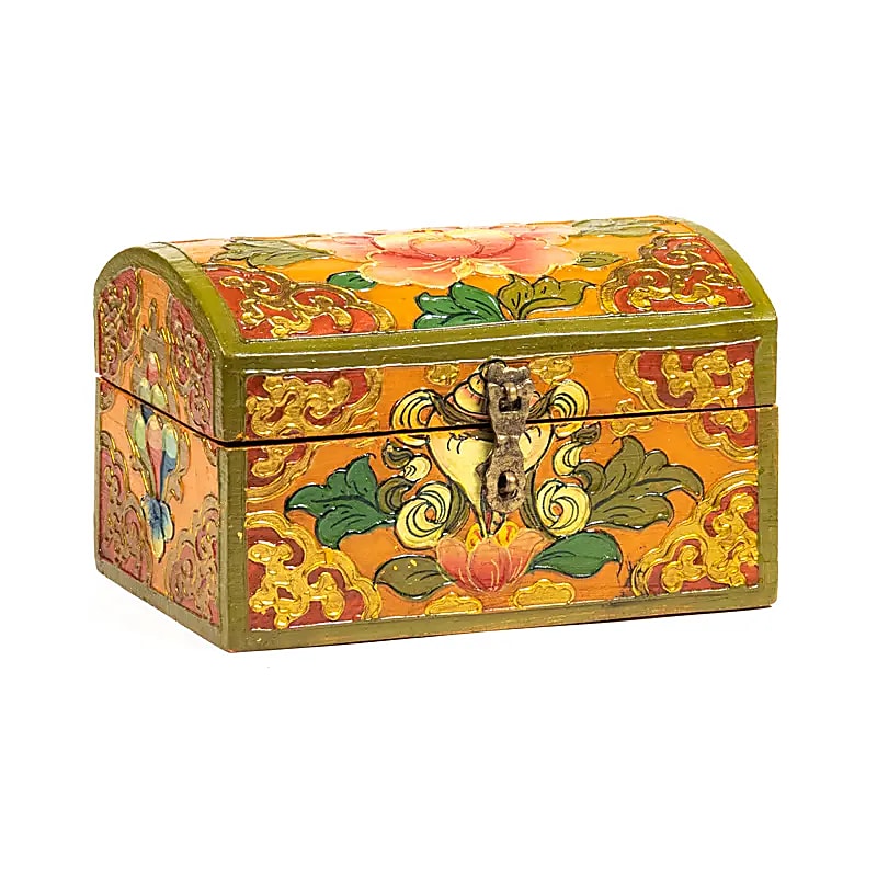 Treasure Box Tibetan With Lotus Small - 15x9x9cm