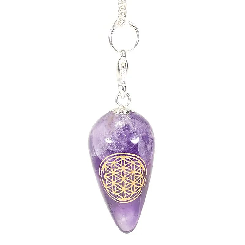 Péndulo De Amatista En Forma De Gota Con Flor De La Vida - Juego De 2 Piezas - 13 G;
