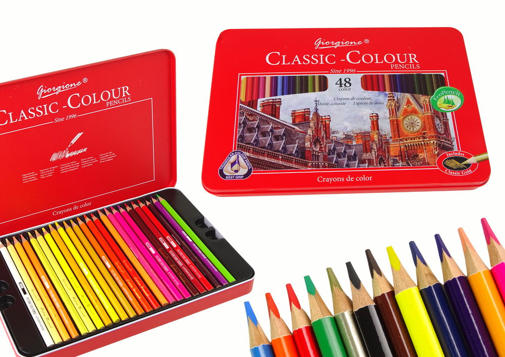 Set Of 48 Art Crayons Metal Container
