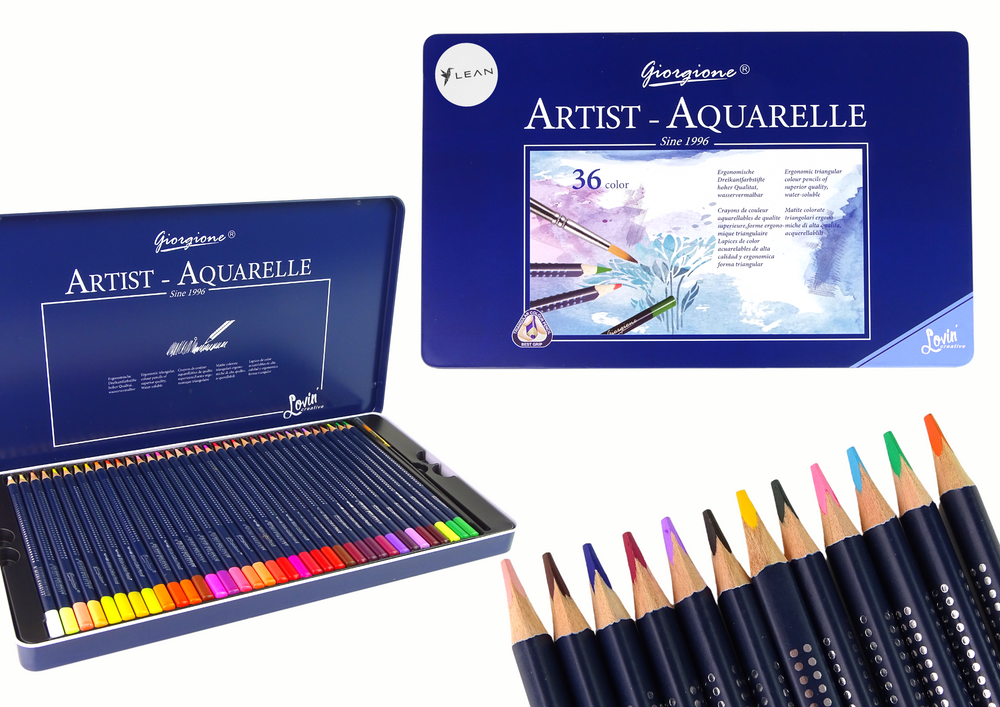 Set Of 36 Watercolor Pencils Metal Container
