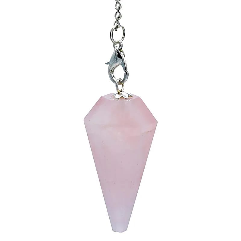 Péndulo De Cuarzo Rosa Con Cadena De Chakra - 16 G; 3-4 cm