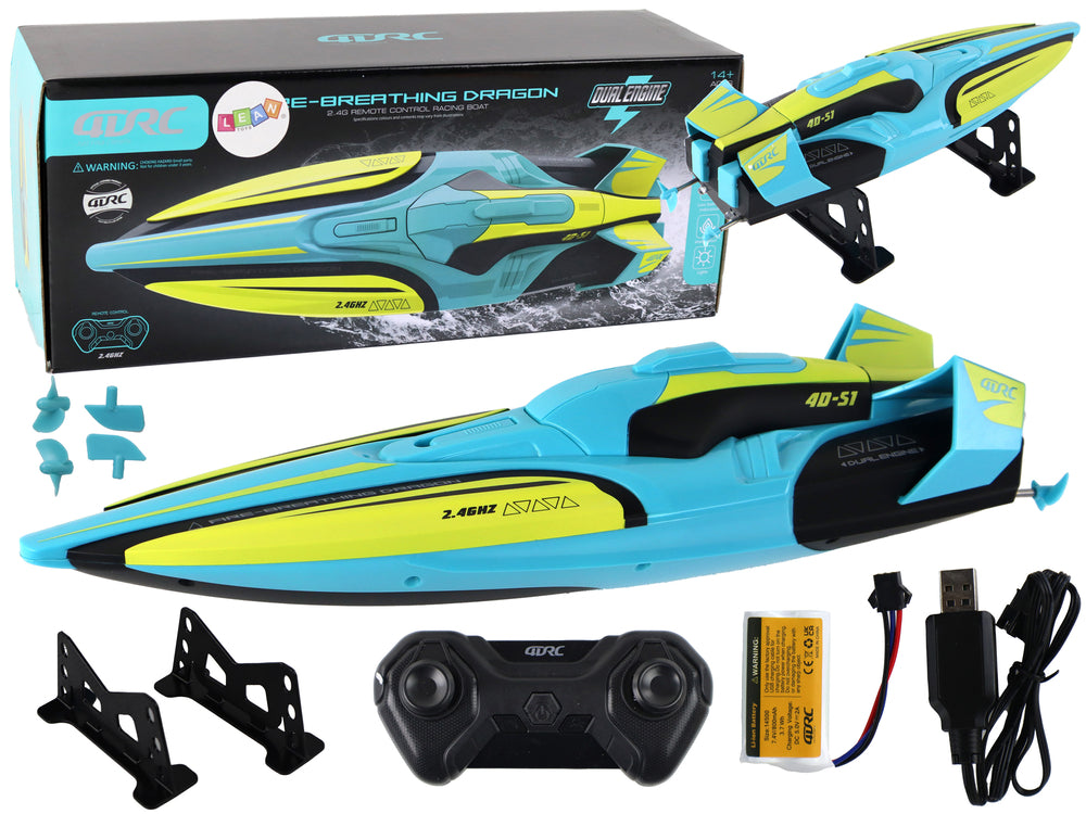 Rc Water Boat 2.4g Yellow-turquoise Waterproof Remote Control