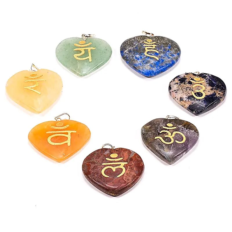 Chakra Sanskrit Symbol Hjerter Vedhæng Sæt - 2 Cm