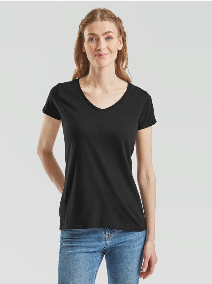 Fruit Of The Loom Mujer Iconic 150 Camiseta con cuello en V Negro