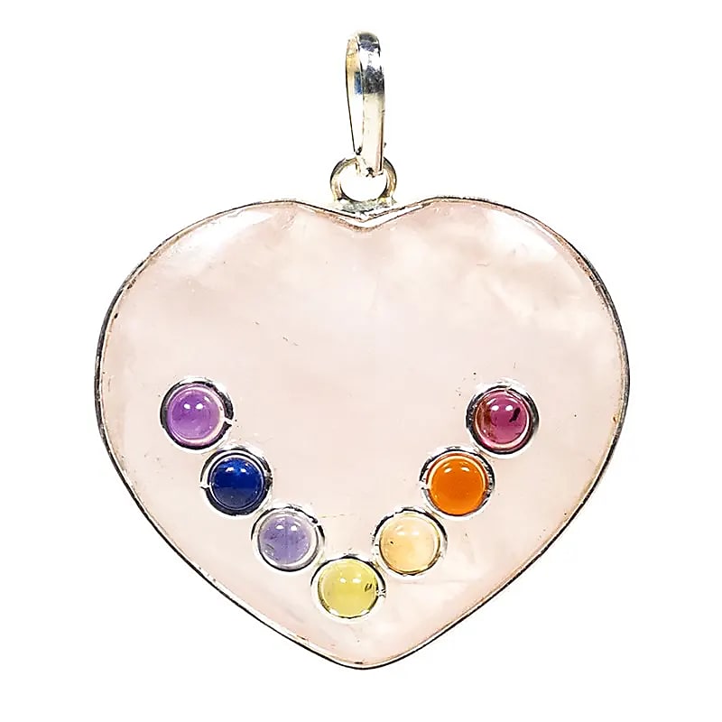 Čakrový přívěsek ve tvaru srdce Rose Quartz -- sada 2 ks - 3 cm