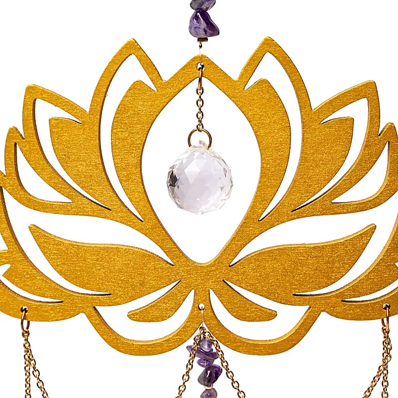 Suncatcher Med Lotus Ametyst Og Krystal Kugler - ±33cm