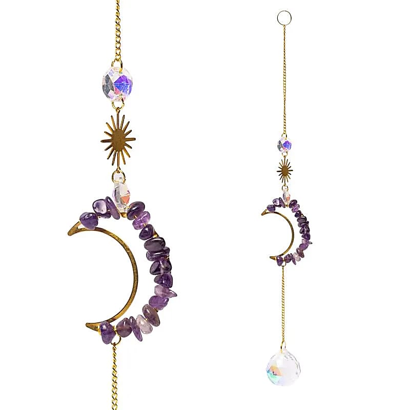 Suncatcher With Amethyst Moon And Crystal Sphere - ±35cm Set Of 2 Pcs