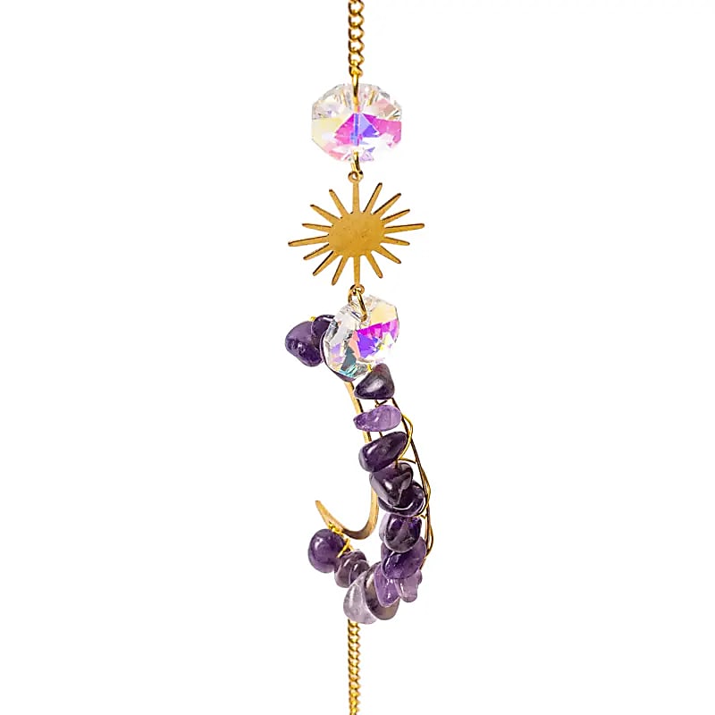 Suncatcher With Amethyst Moon And Crystal Sphere - ±35cm Set Of 2 Pcs
