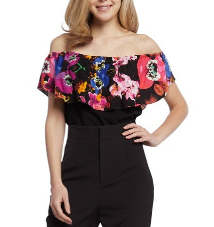 Desigual Body Flower Dámské Body Black Slim Fit Volný střih