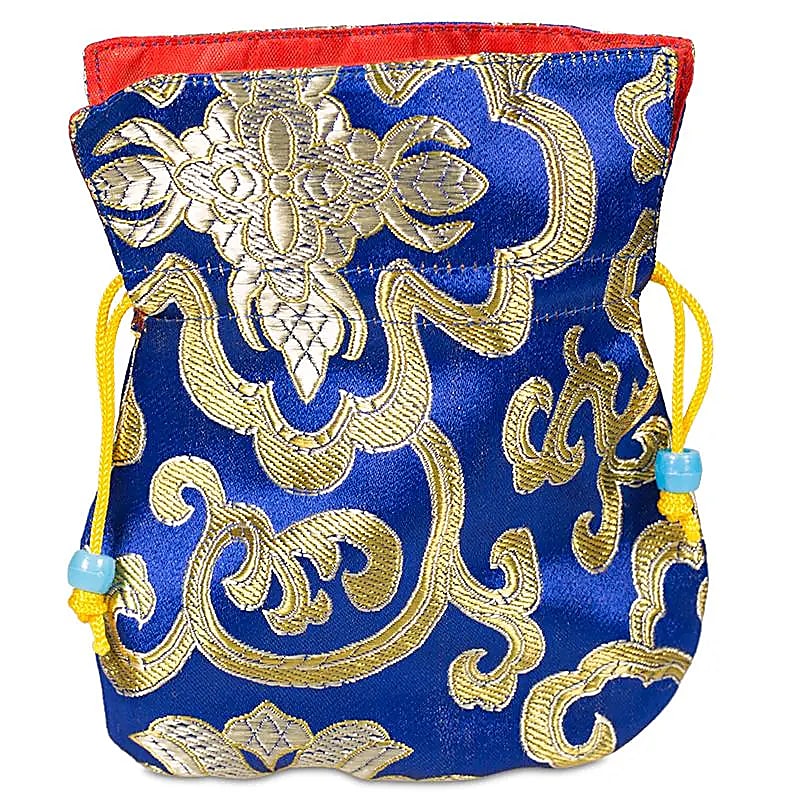 Geanta Brocart Albastru Cu Captuseala Rosie - 10x14 Cm Pachet De 5 Buc