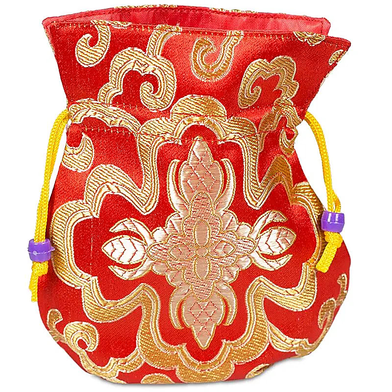 Brokatowa torebka czerwona z czerwoną podszewką - 10x14 cm opakowanie 5 szt
