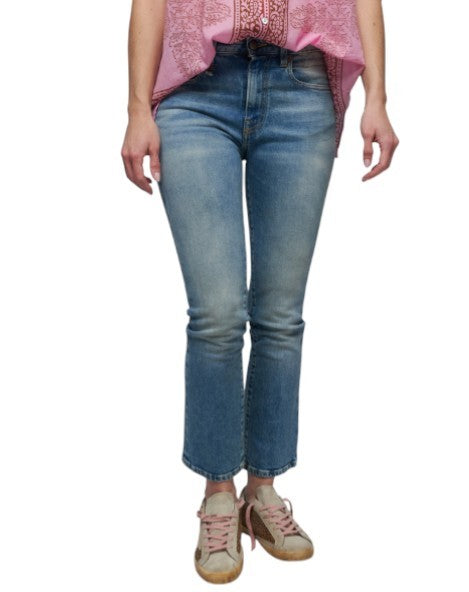 R13 Kick Fit Damesjeans 26 Jasper Stretch Cropped Whiskers Faded Blue Ps26