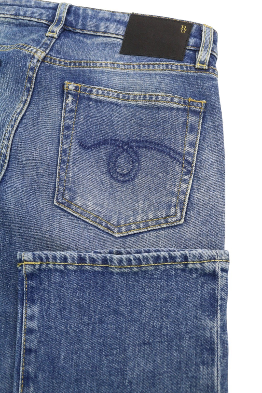 R13 Kick Fit Damesjeans 26 Jasper Stretch Cropped Whiskers Faded Blue Ps26