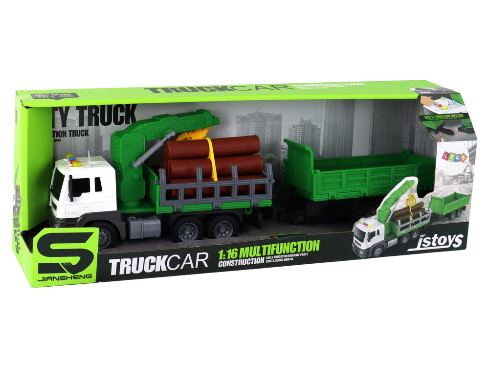 Truck With Crane Friction Drive Sounds Green Wood 1:16