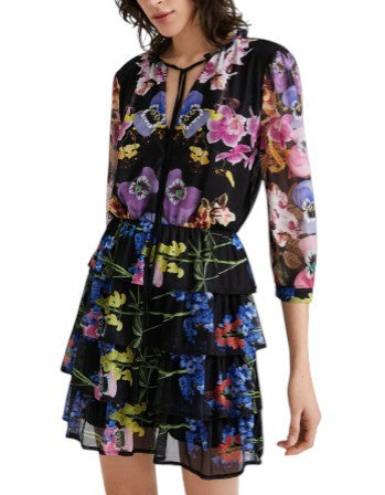 Desigual Leyon Women Dressmulticolor Floral Print Layered Sukrt Mini