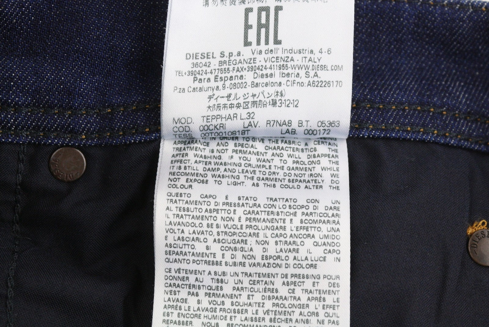 Diesel Tepphar R7na8 Fir Jeansblue Faded Distress caol Cairéad Sín