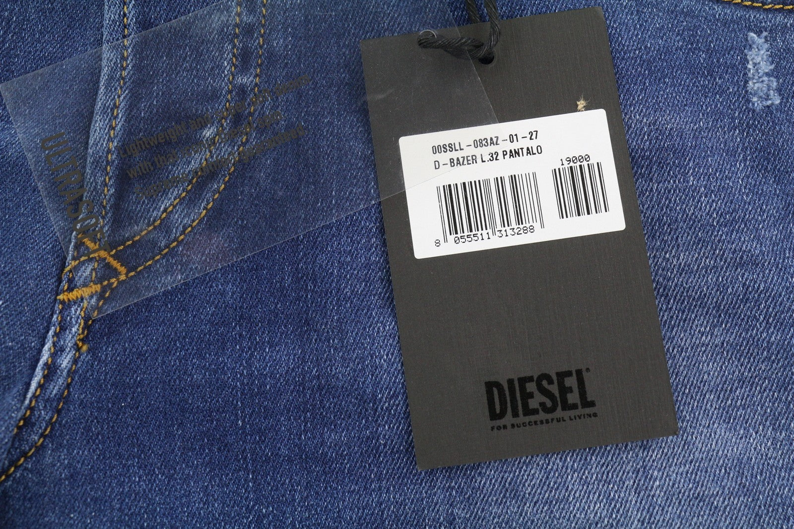Diesel D-bazer 083az Férfi Jeansblue Faded Distress Tapered Stretch