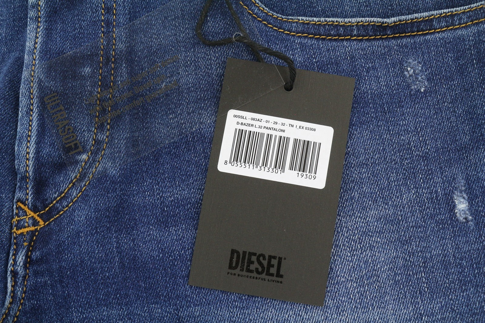 Diesel D-bazer 083az Heren Jeansblauw Faded Distress Tapered Stretch
