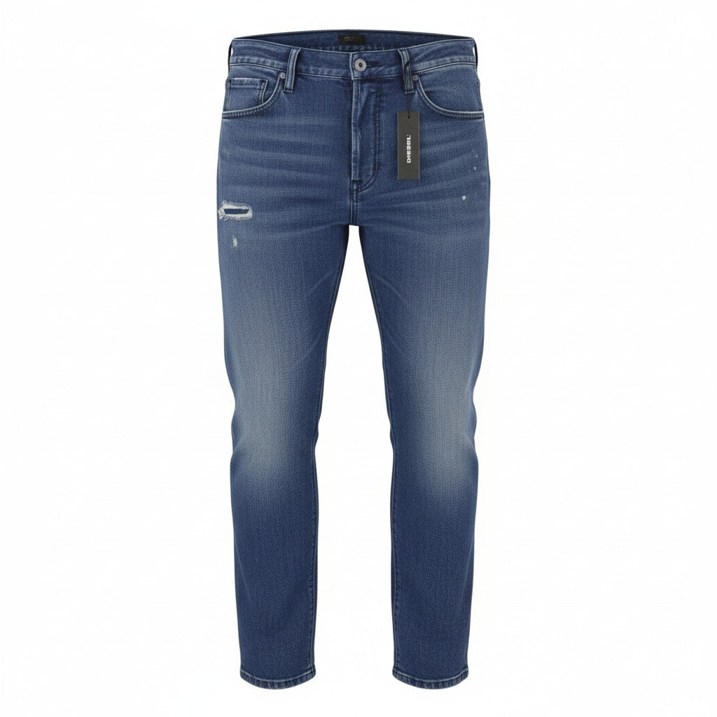 Diesel Mharky 080ah Men Jeansblue Whiskers Faded Distress Cropped