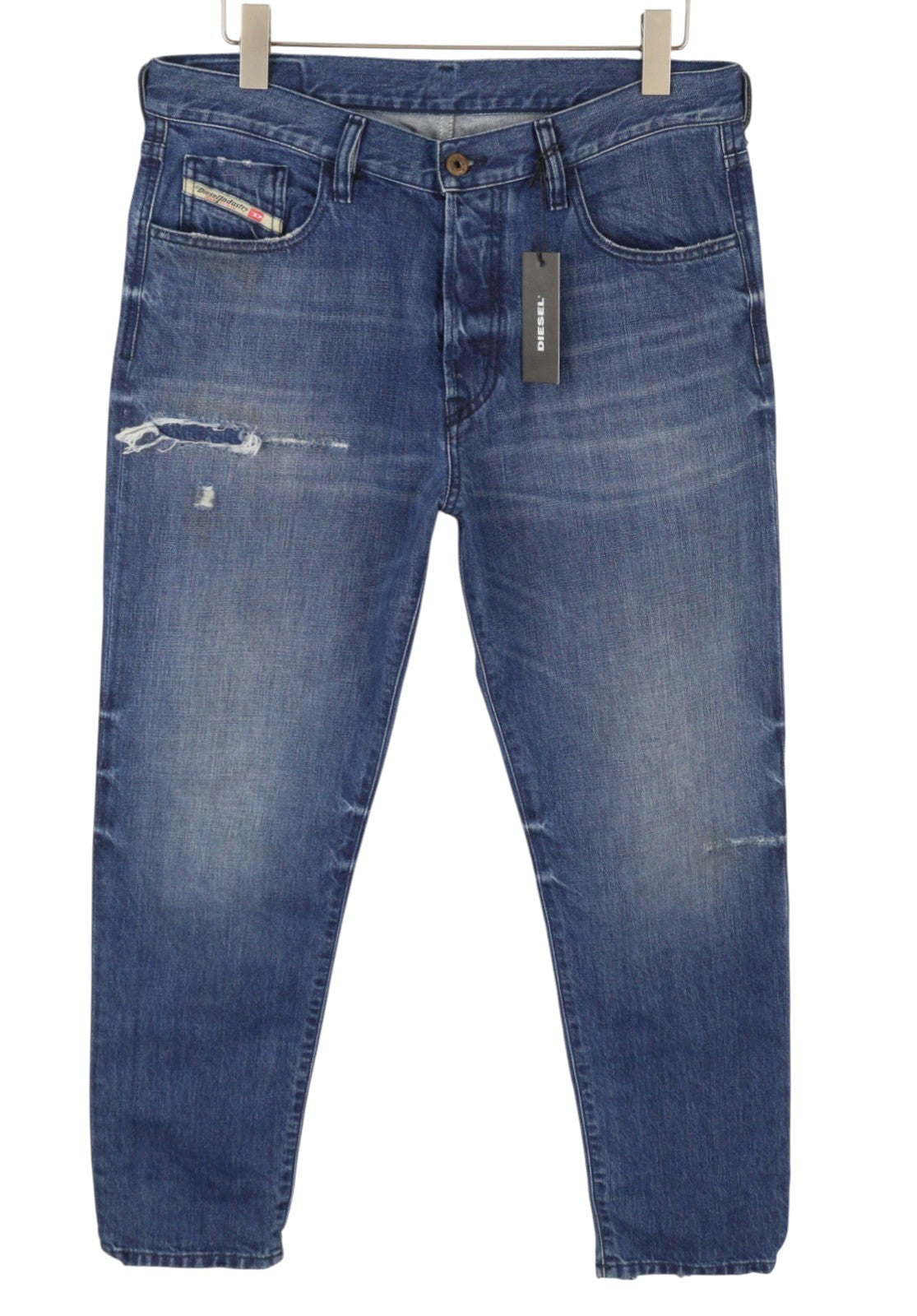 Diesel Mharky 080ah Men Jeansblue Whiskers Faded Distress Cropped